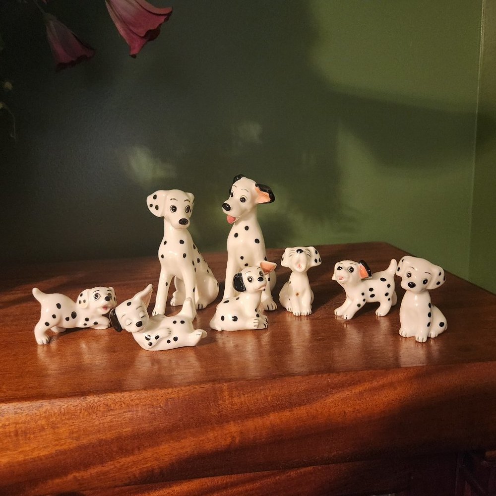 Vintage Disney Dalmatians Ceramic Figurines Pongo, Perdita  and Six Puppies 1985